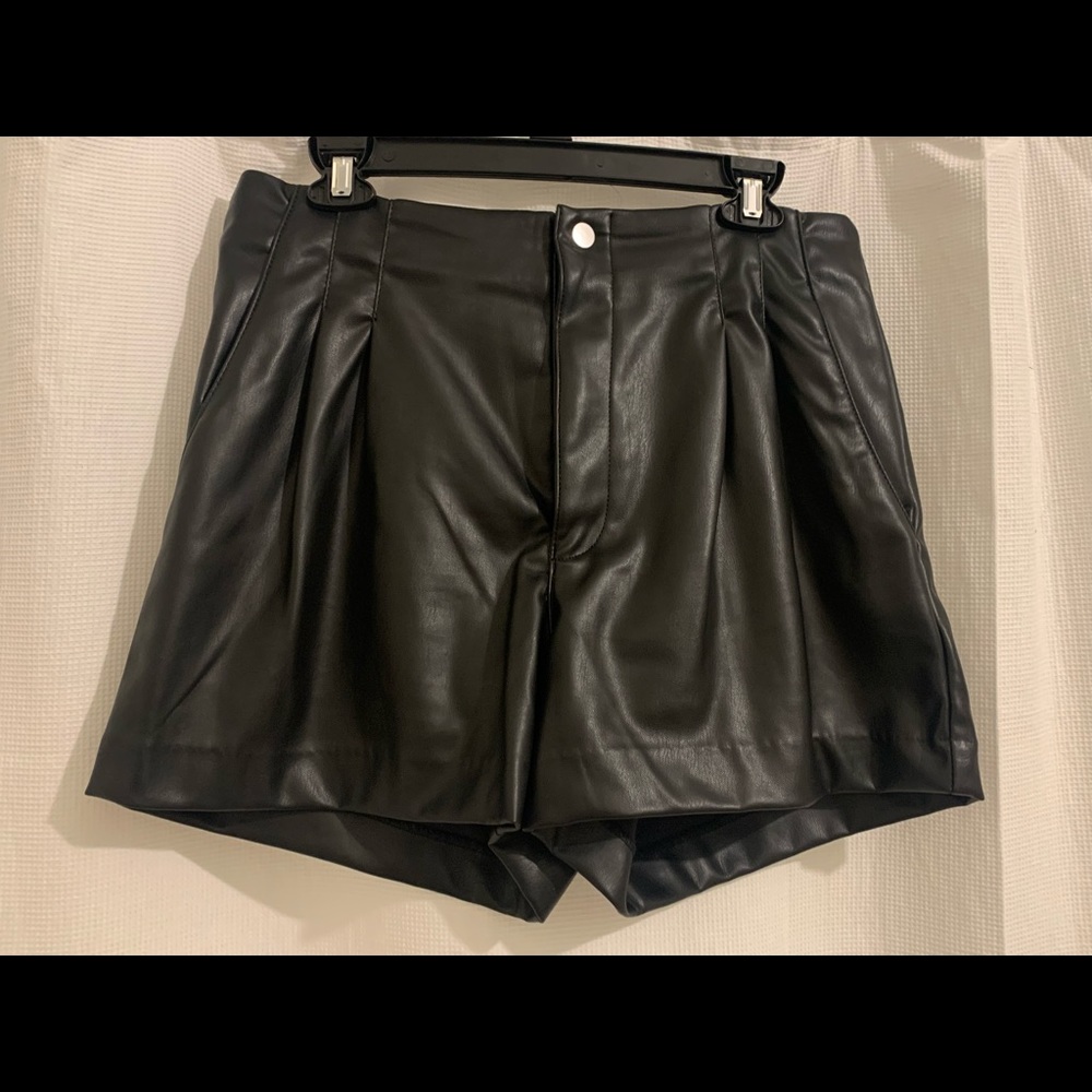 H&M - Black Fleece Lined Leather Shorts